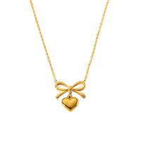18K Gold Plated Bow & Heart Pendant Necklace - RACHIVA