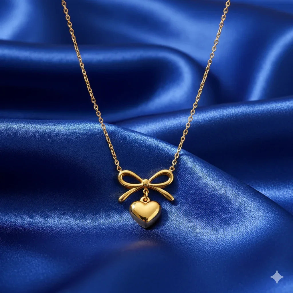 18K Gold Plated Bow & Heart Pendant Necklace - RACHIVA