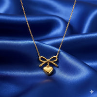 18K Gold Plated Bow & Heart Pendant Necklace - RACHIVA