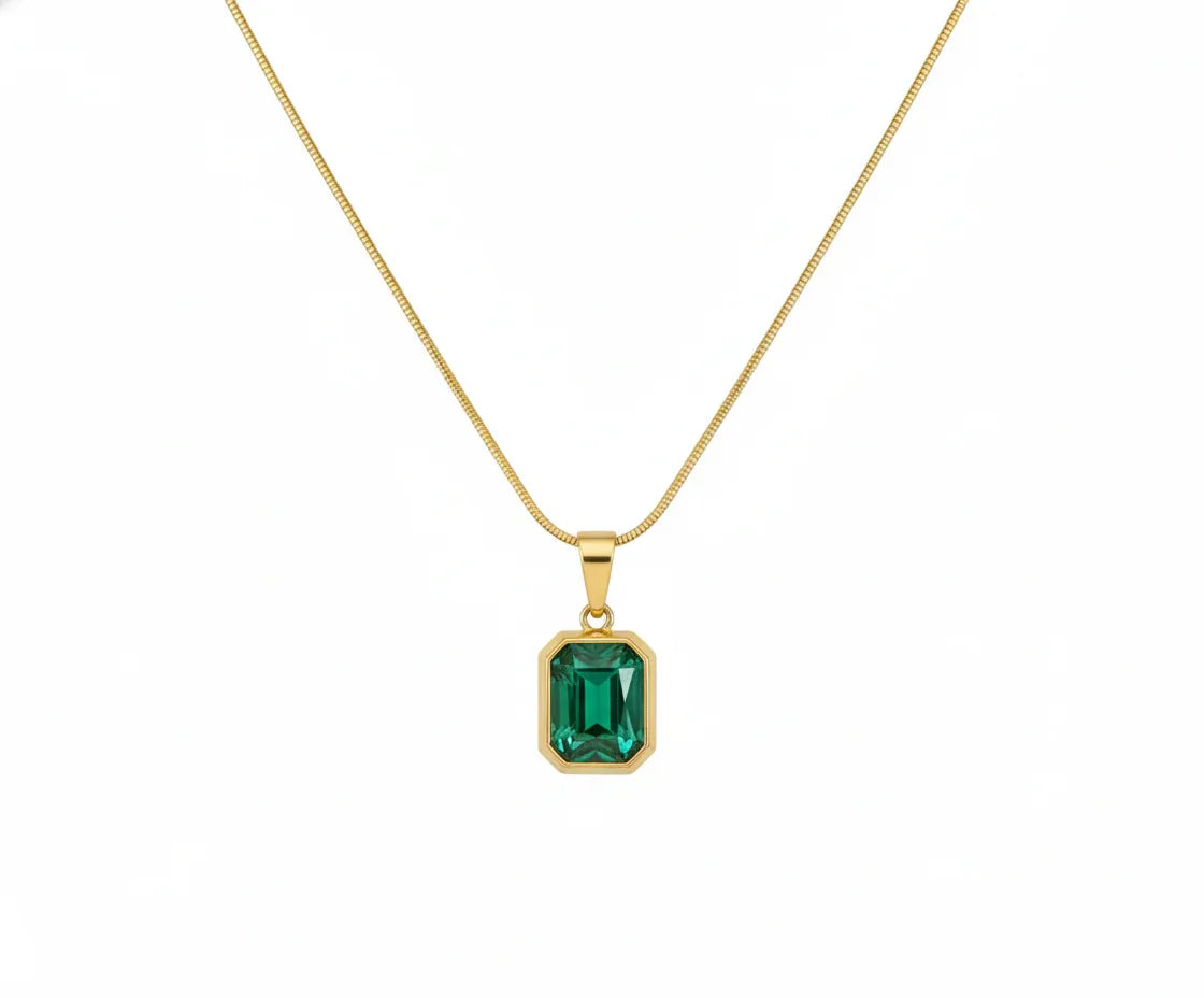 18K Gold Plated Emerald Pendant Necklace - RACHIVA