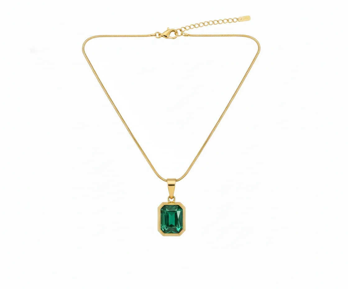 18K Gold Plated Emerald Pendant Necklace - RACHIVA