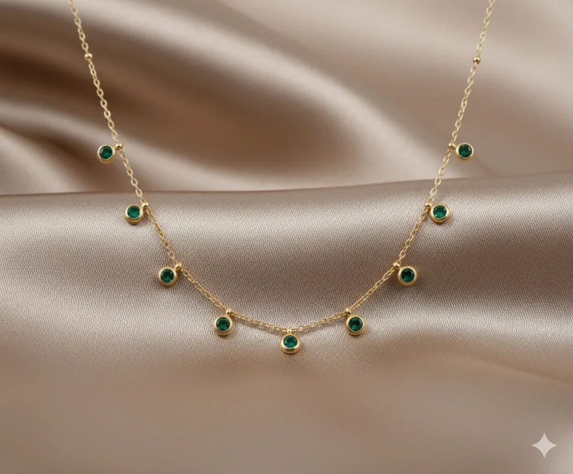 18K Gold Plated Green Stone Drop Necklace - RACHIVA