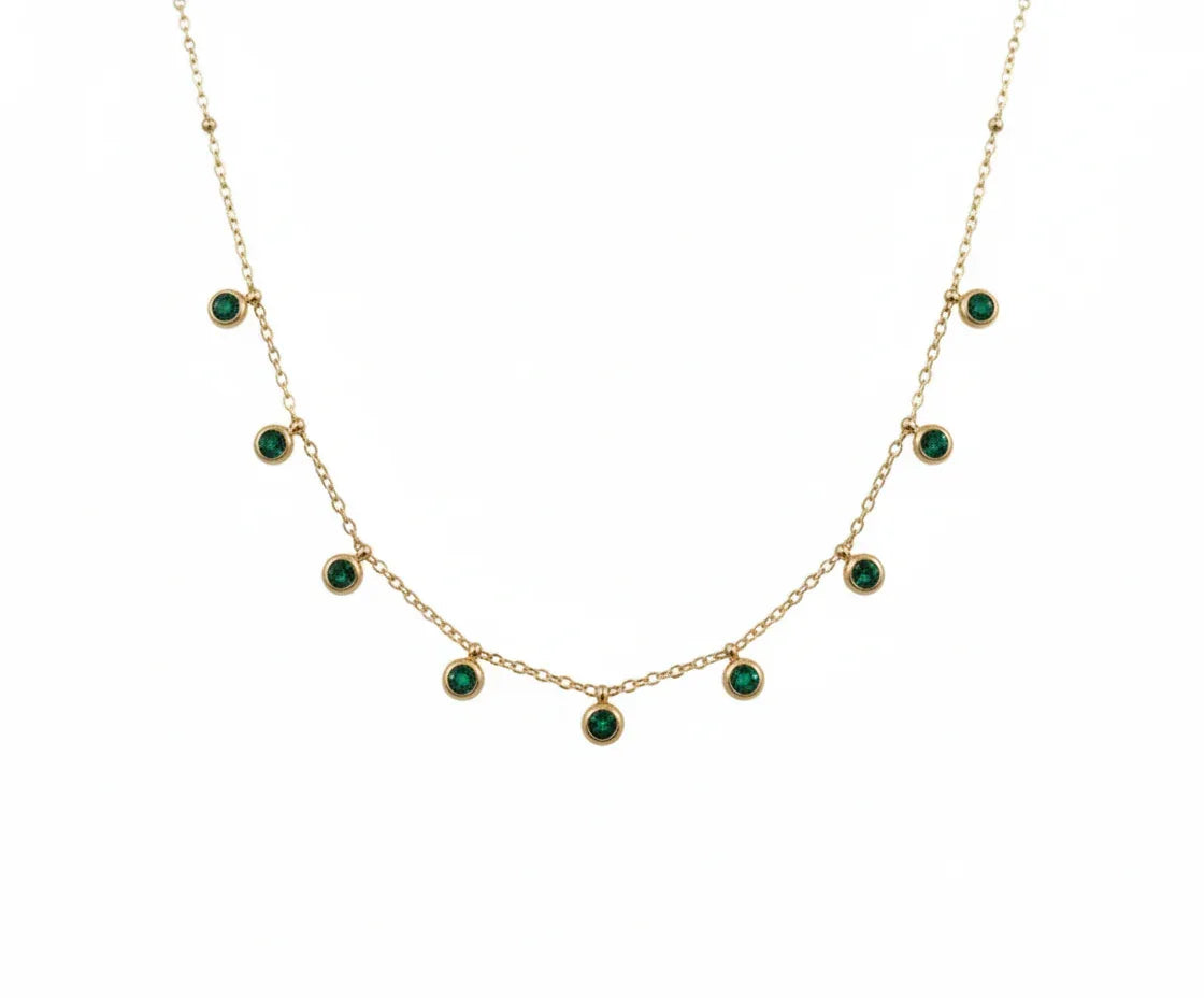18K Gold Plated Green Stone Drop Necklace - RACHIVA