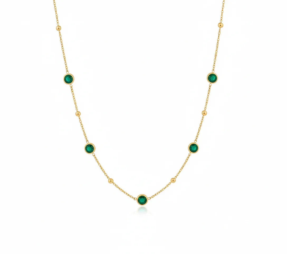 18K Gold Plated Emerald Bezel Chain Necklace - RACHIVA