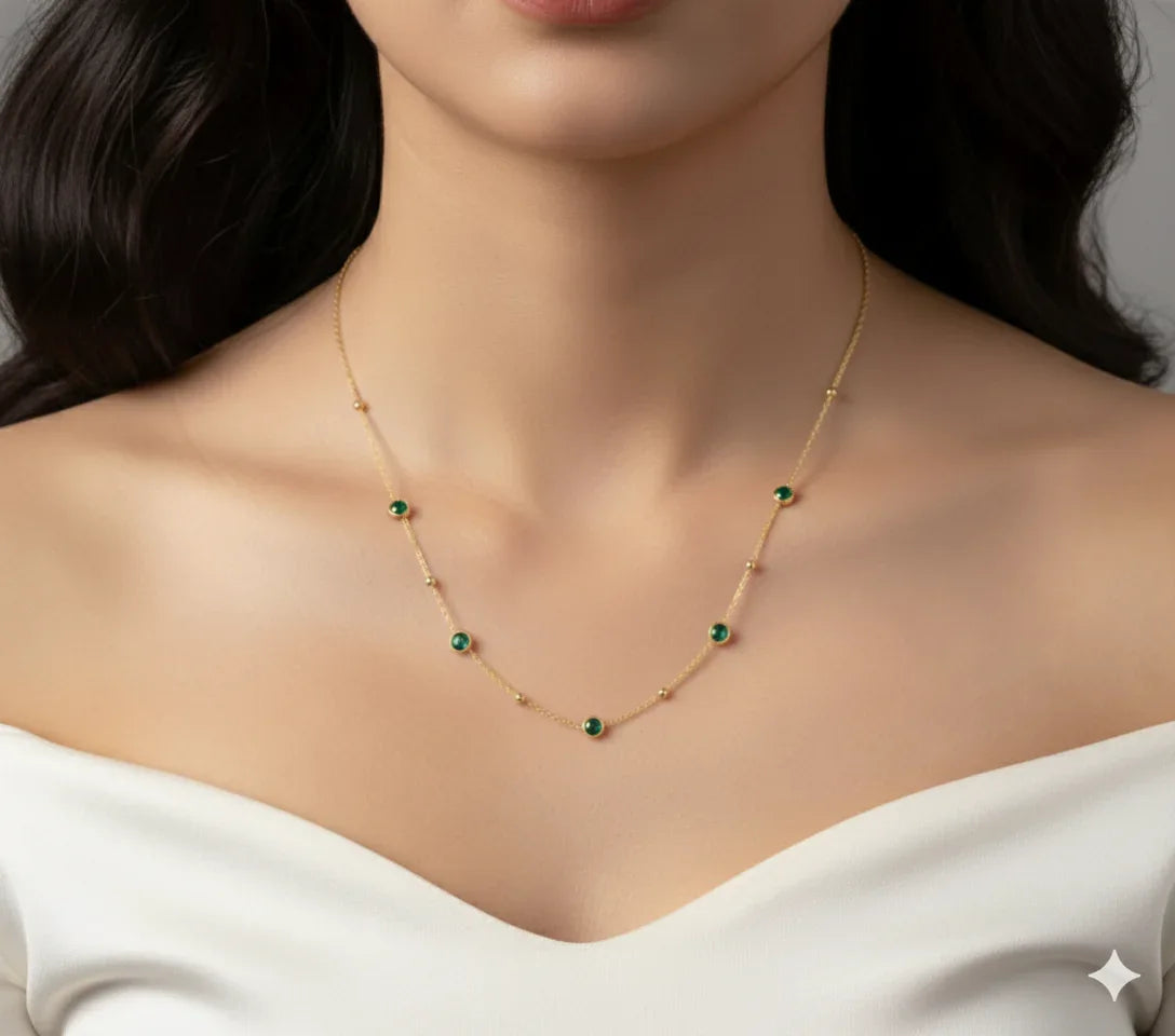 18K Gold Plated Emerald Bezel Chain Necklace - RACHIVA