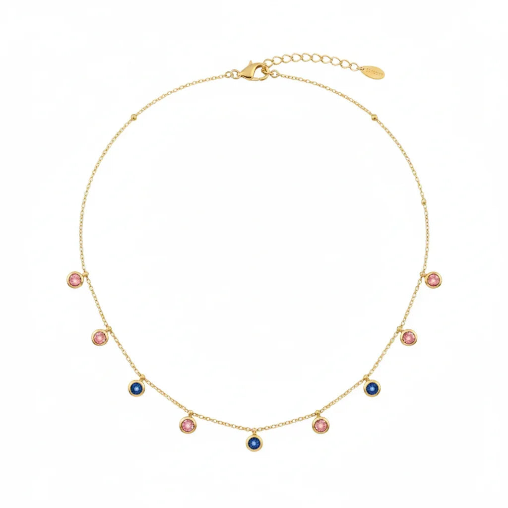 18K Gold Plated Dual Tone Bezel Chain Necklace - RACHIVA