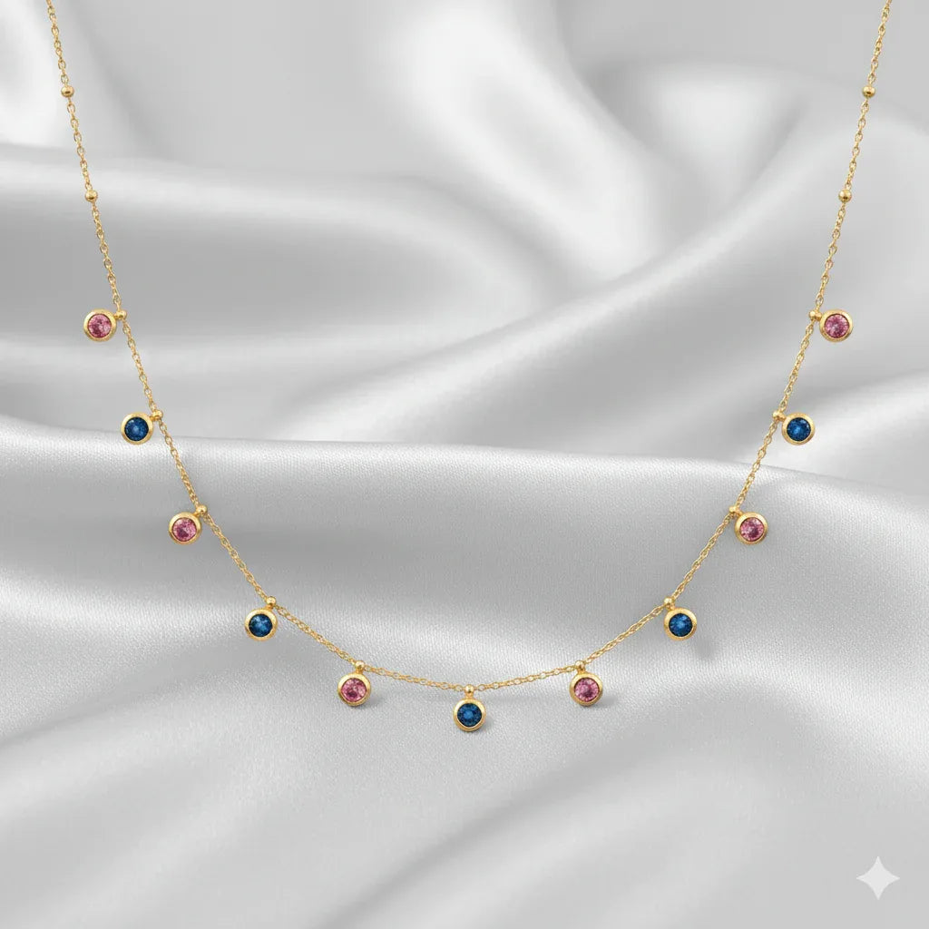 18K Gold Plated Dual Tone Bezel Chain Necklace - RACHIVA