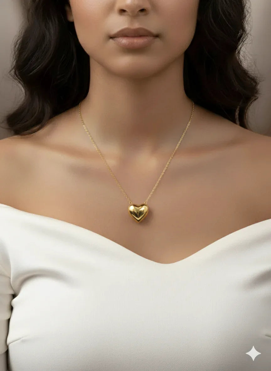 18K Gold Plated Puffy Heart Pendant Necklace - RACHIVA