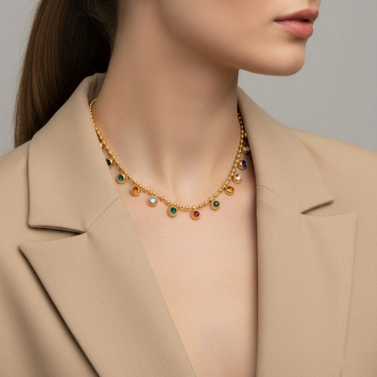 18K Gold Plated Multicolour Stone Necklace - RACHIVA