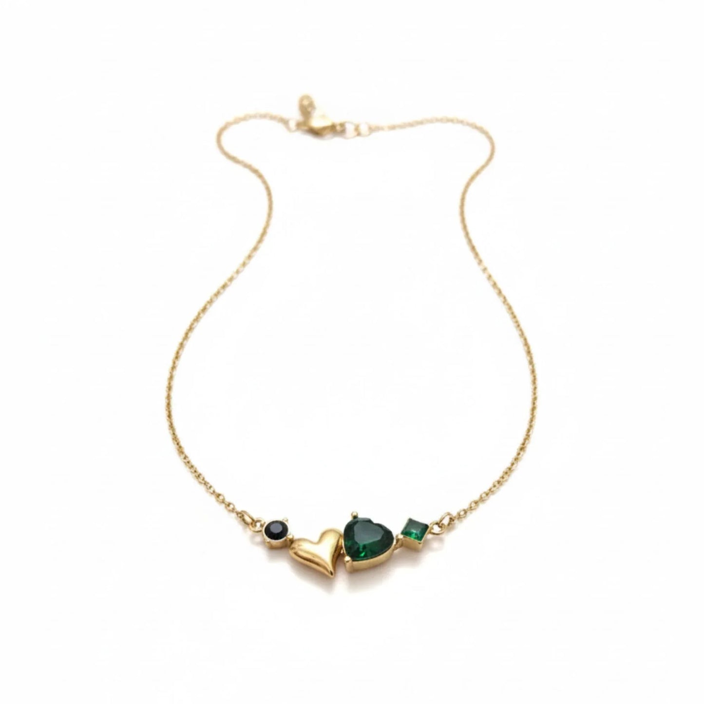 18K Gold Plated Heart & Green Charm Necklace - RACHIVA