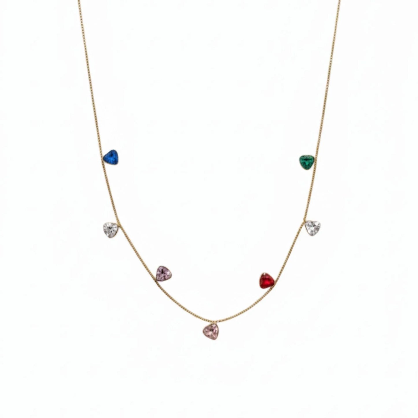 18K Gold Plated Multicolour Heart Station Necklace - RACHIVA