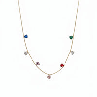 18K Gold Plated Multicolour Heart Station Necklace - RACHIVA