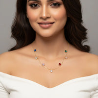 18K Gold Plated Multicolour Heart Station Necklace - RACHIVA