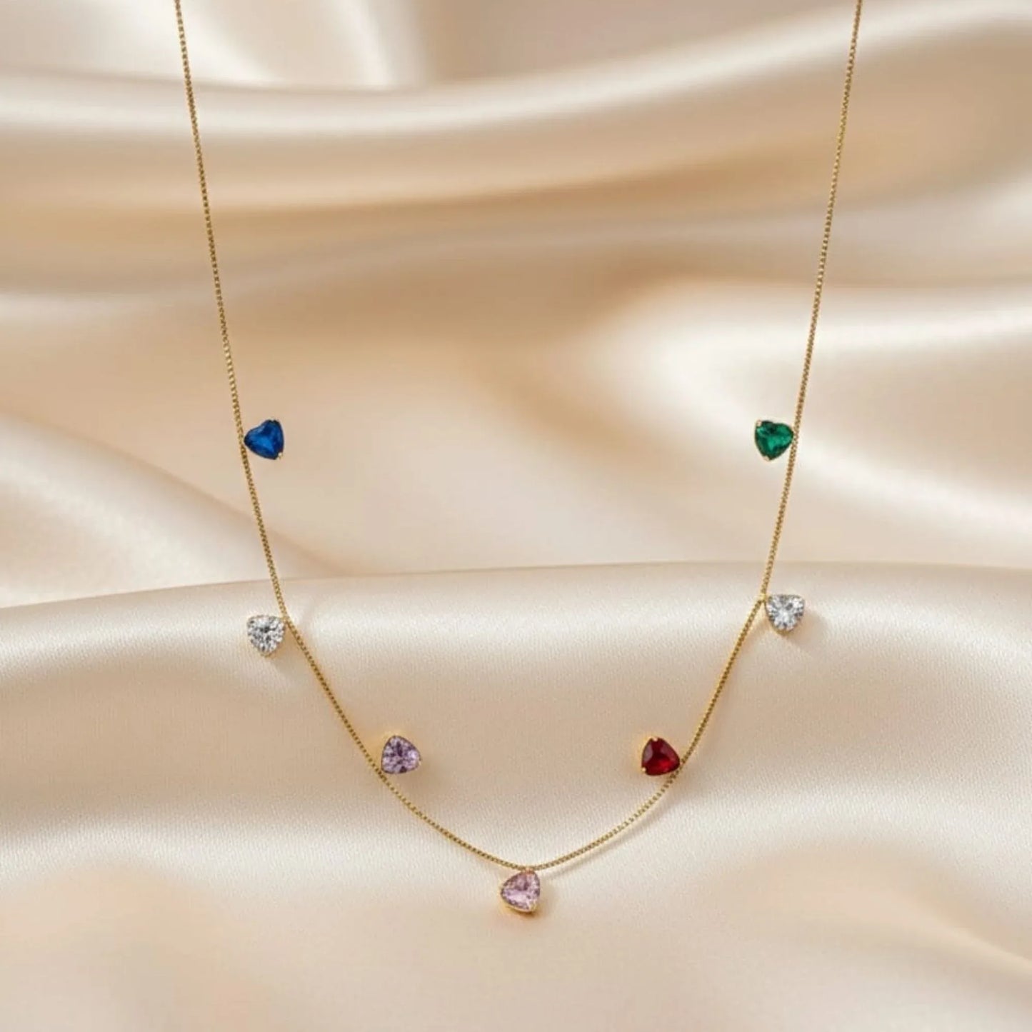 18K Gold Plated Multicolour Heart Station Necklace - RACHIVA