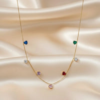 18K Gold Plated Multicolour Heart Station Necklace - RACHIVA