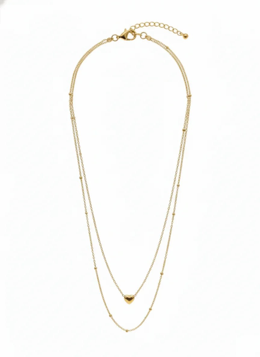 18K Gold Plated Layered Heart Pendant Necklace - RACHIVA