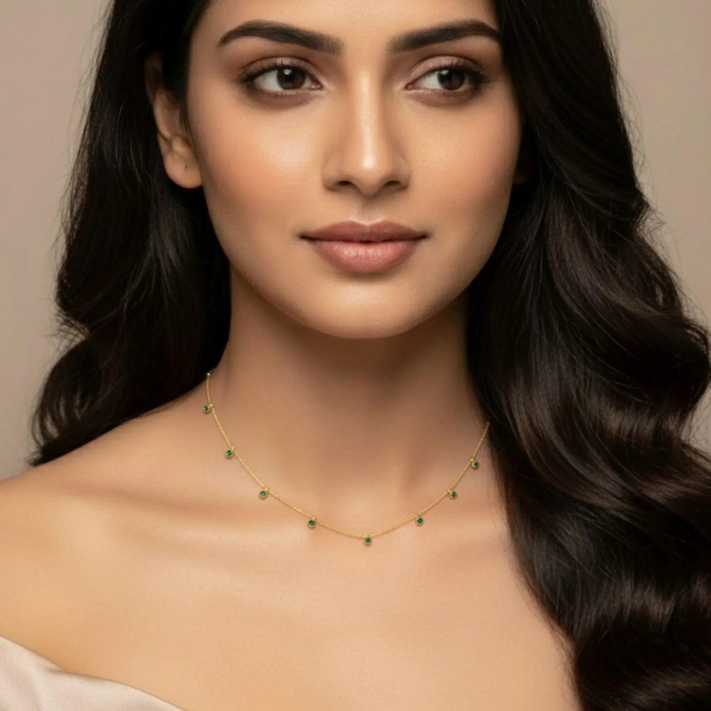 18K Gold Plated Green Charm Necklace - RACHIVA