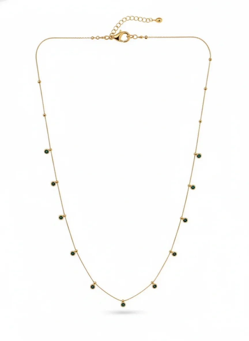 18K Gold Plated Green Charm Necklace - RACHIVA