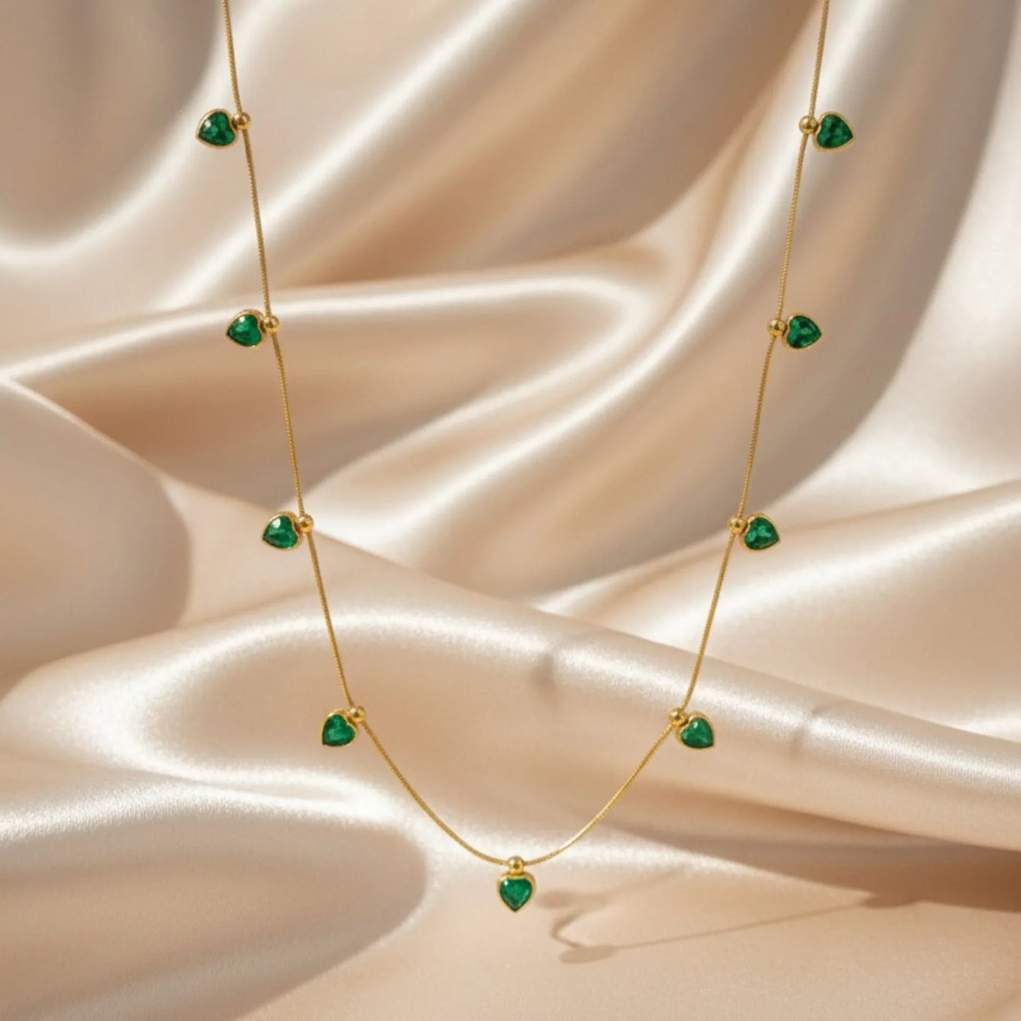 18K Gold Plated Green Heart Charm Necklace - RACHIVA