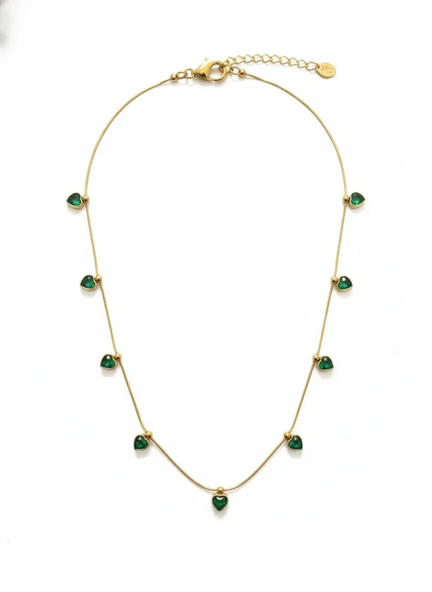 18K Gold Plated Green Heart Charm Necklace - RACHIVA