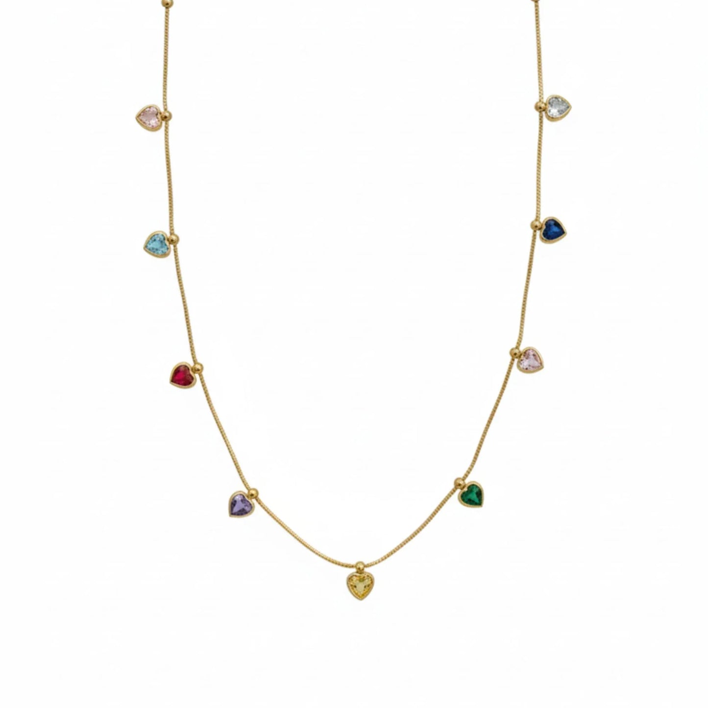18K Gold Plated Multicolour Heart Charm Necklace - RACHIVA