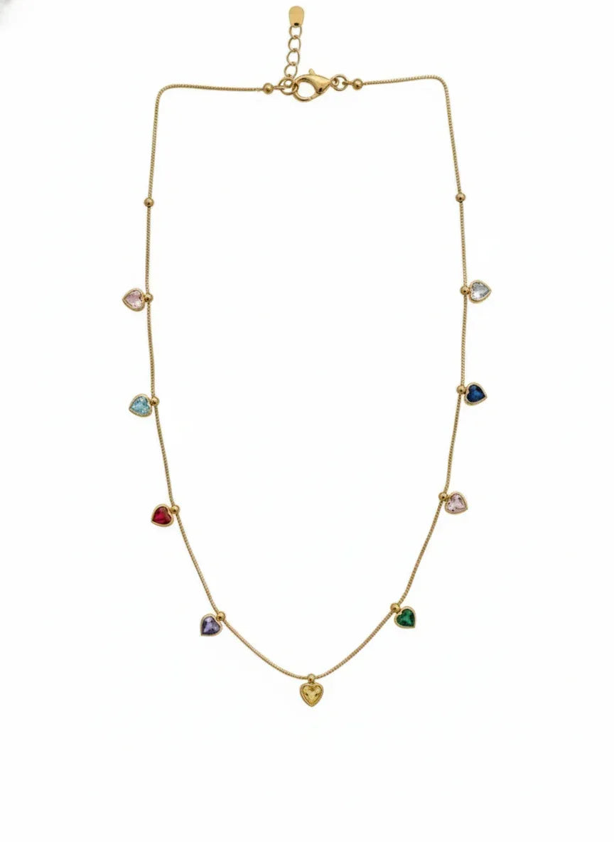 18K Gold Plated Multicolour Heart Charm Necklace - RACHIVA