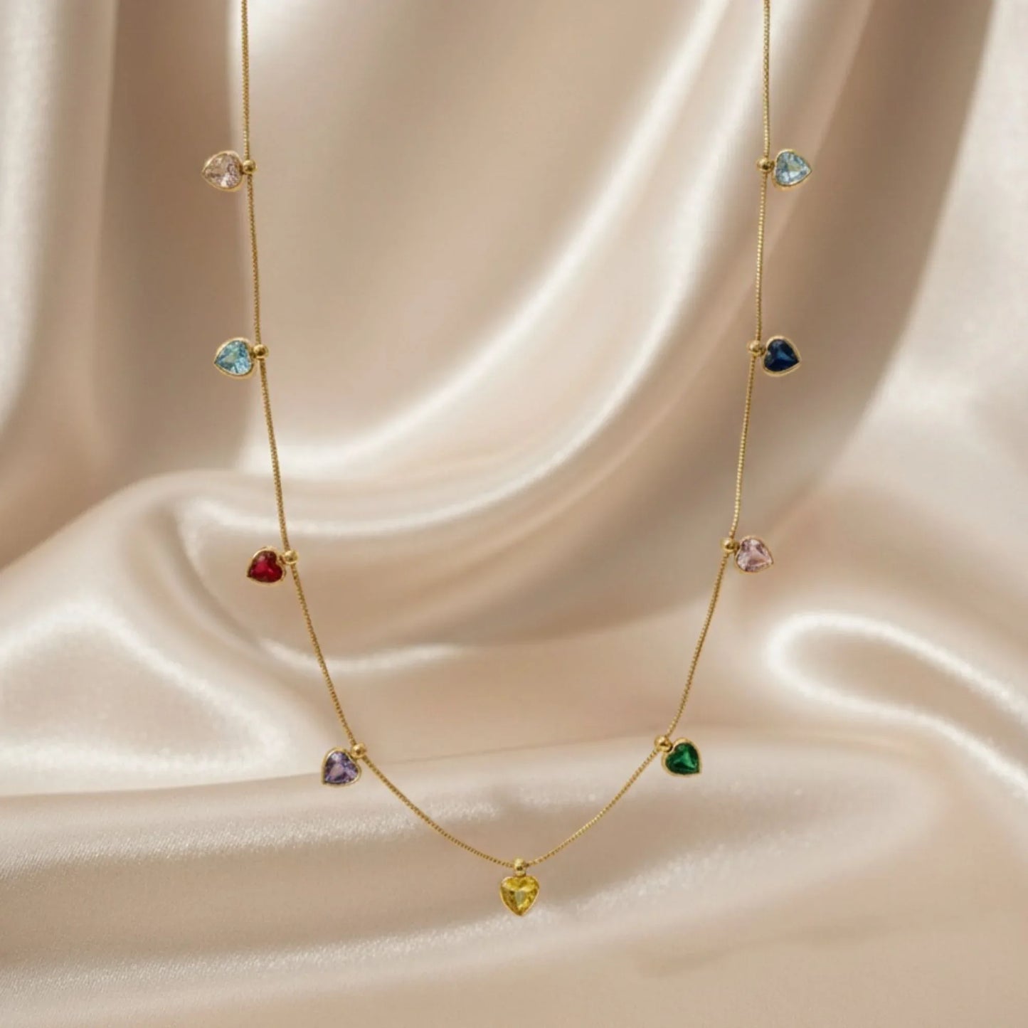 18K Gold Plated Multicolour Heart Charm Necklace - RACHIVA