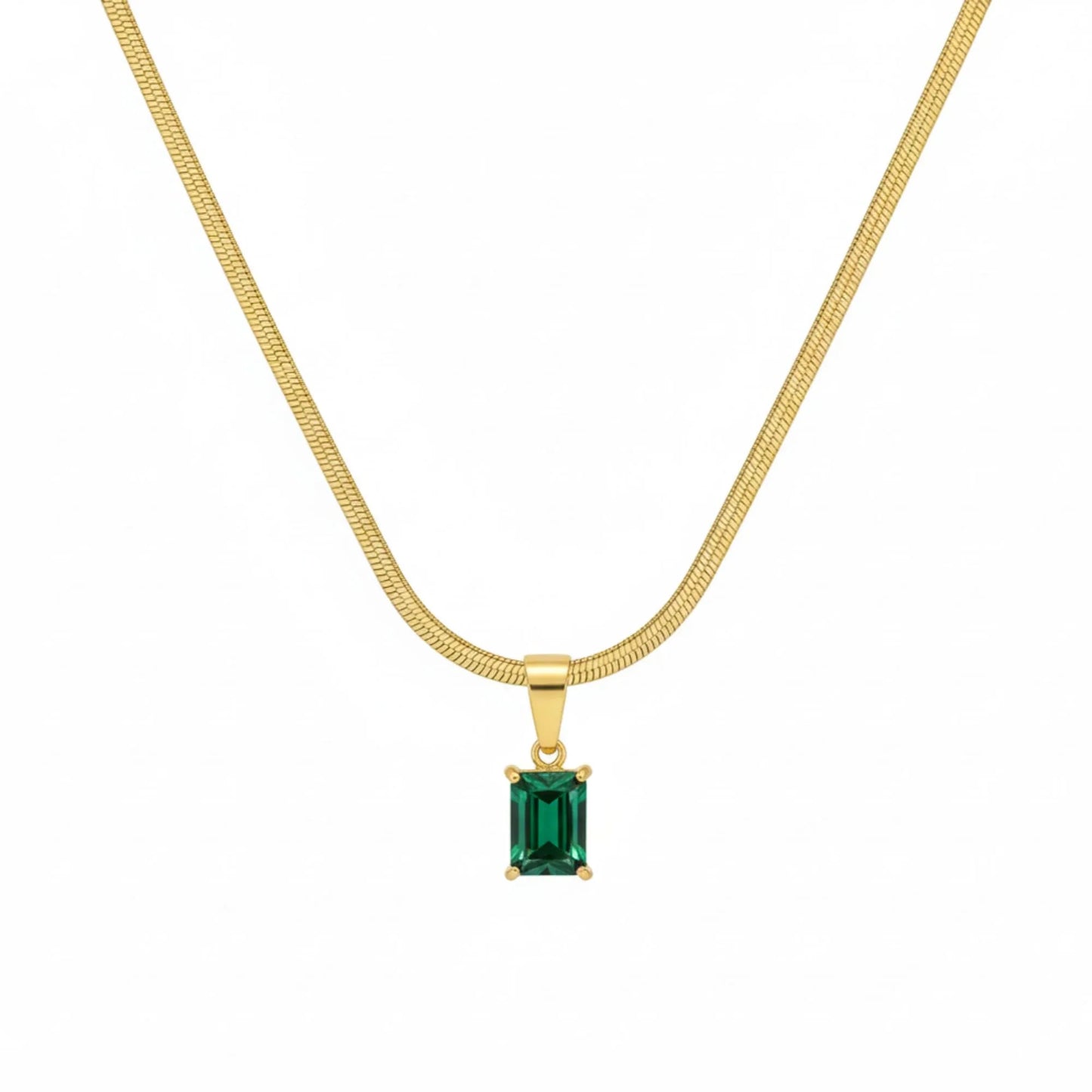 18K Gold Plated Emerald Rectangle Pendant Necklace - RACHIVA