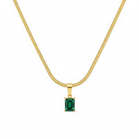 18K Gold Plated Emerald Rectangle Pendant Necklace - RACHIVA