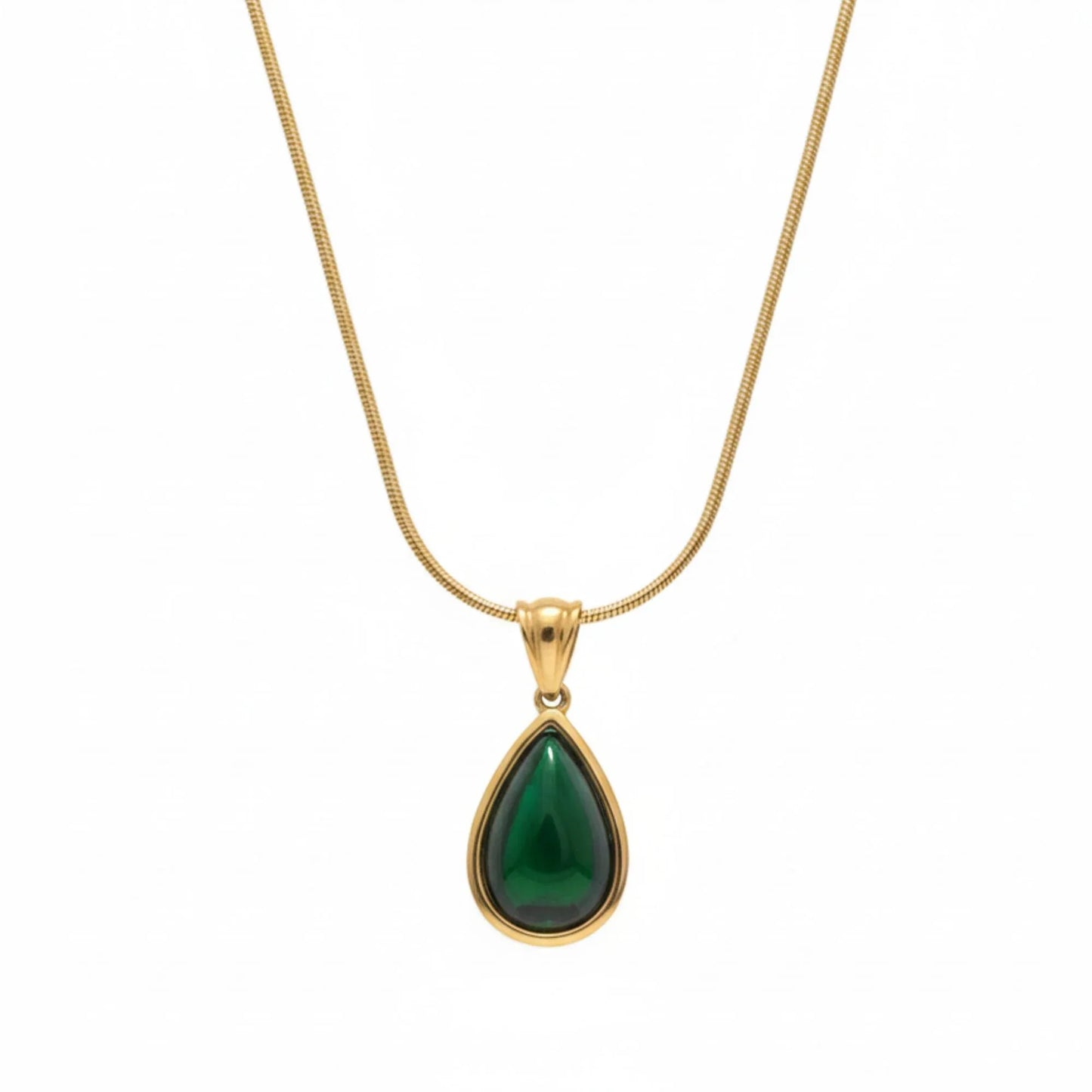 18K Gold Plated Emerald Teardrop Pendant Necklace - RACHIVA