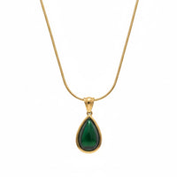 18K Gold Plated Emerald Teardrop Pendant Necklace - RACHIVA
