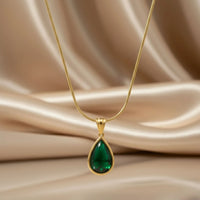 18K Gold Plated Emerald Teardrop Pendant Necklace - RACHIVA