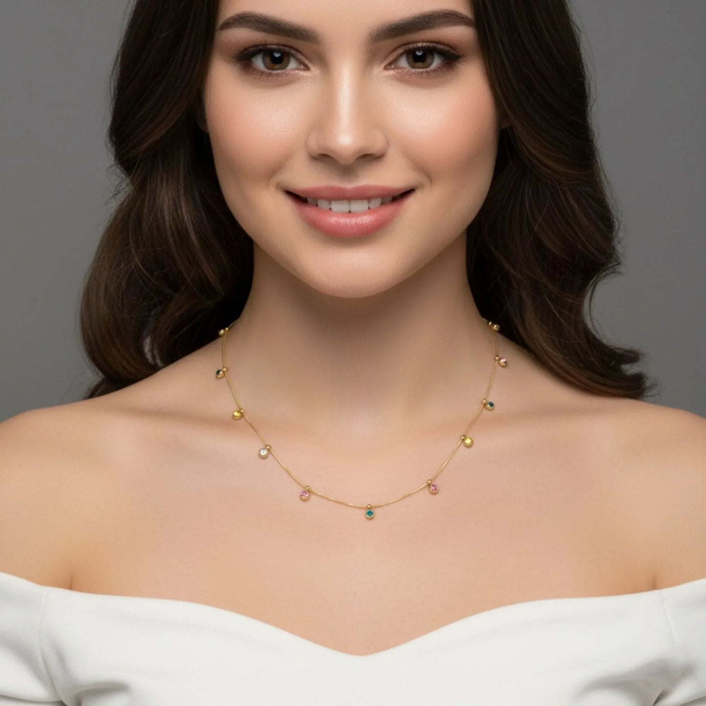 18K Gold Plated Multicolour Dot Necklace - RACHIVA