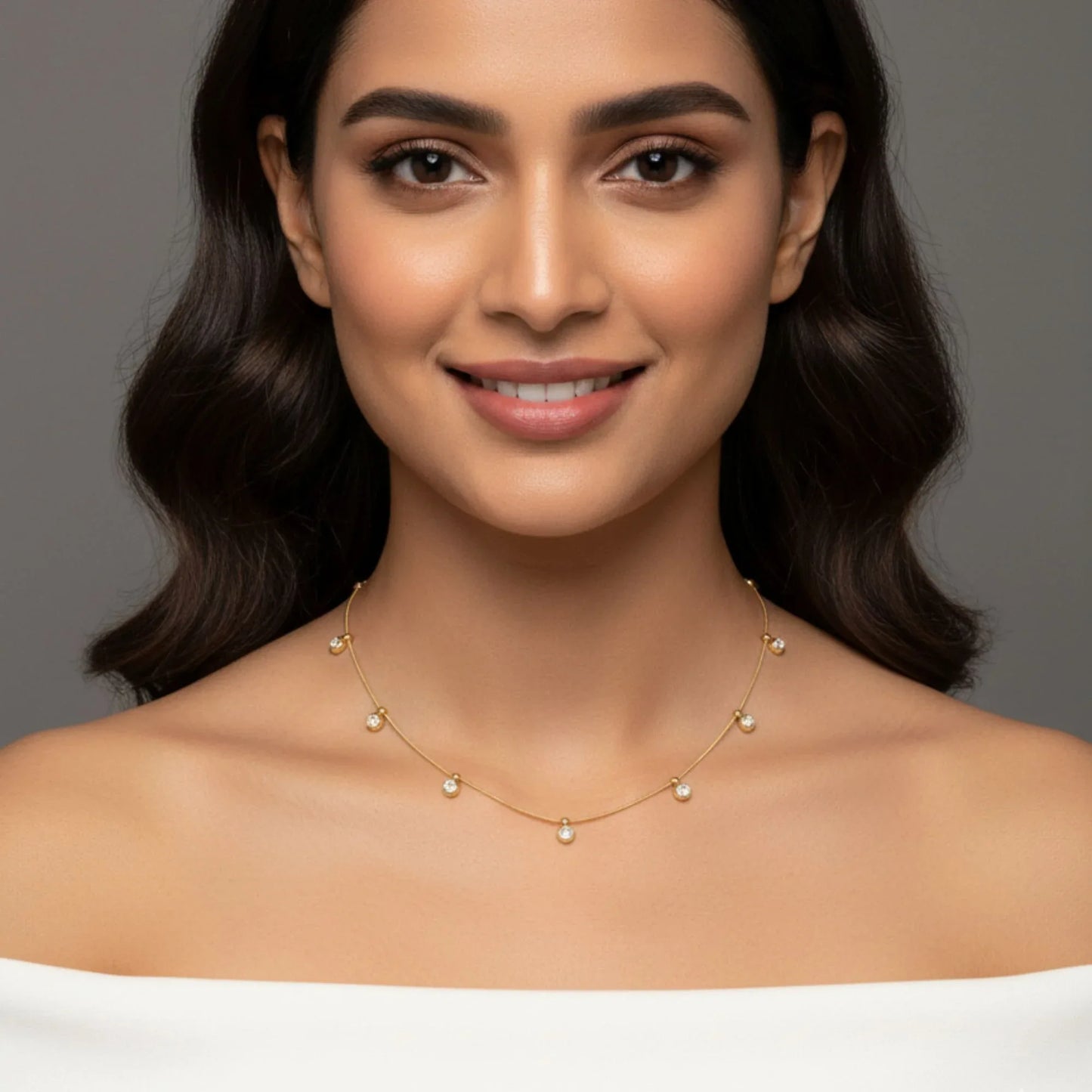 18K Gold Plated White Dot Necklace - RACHIVA