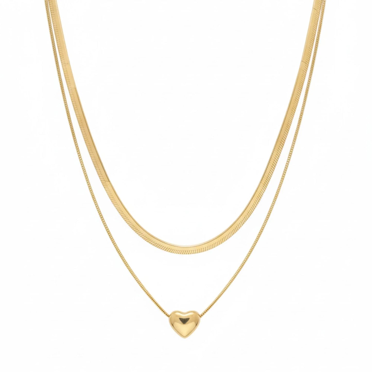 18K Gold Plated Dual Layer Heart Necklace - RACHIVA