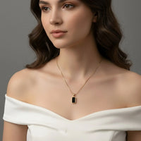 18K Gold Plated Black Enamel Rectangle Pendant Necklace - RACHIVA