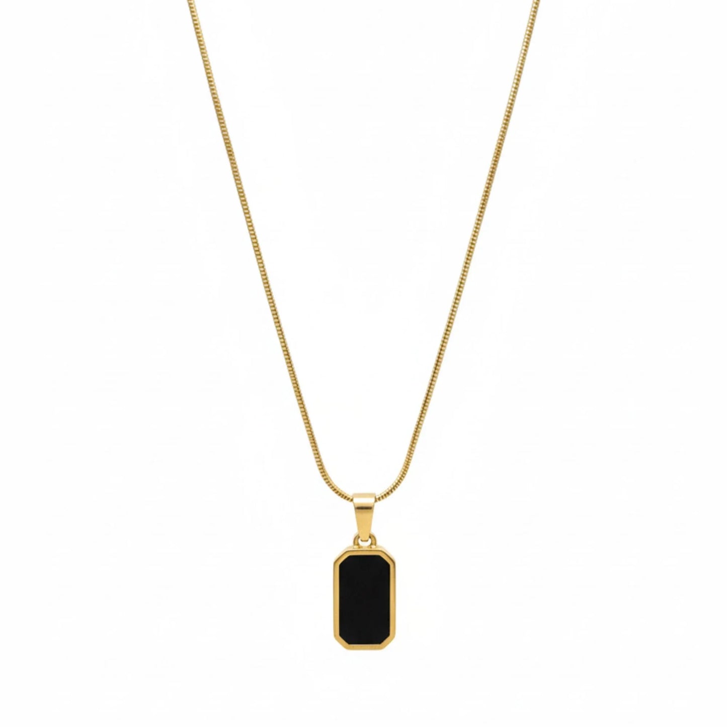 18K Gold Plated Black Enamel Rectangle Pendant Necklace - RACHIVA