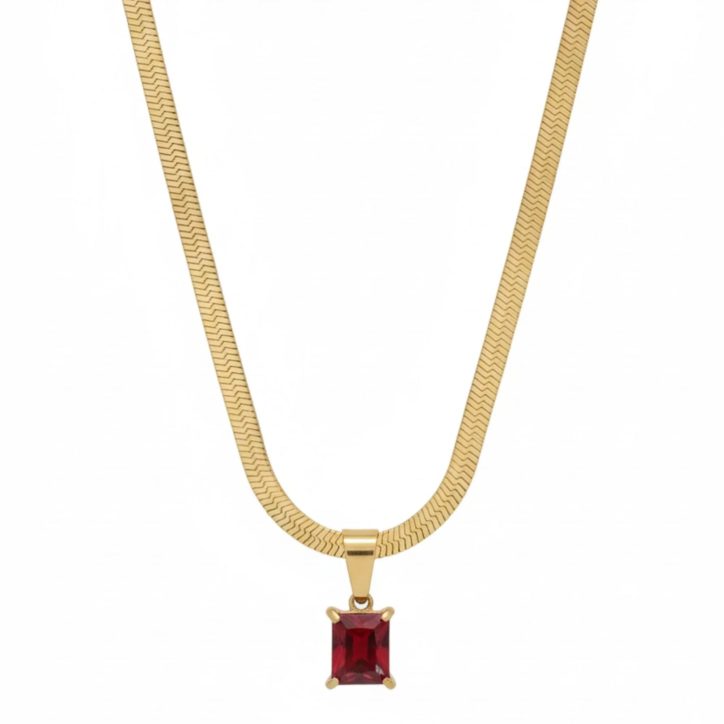 18K Gold Plated Emerald-Cut Red Zircon Pendant Necklace - RACHIVA