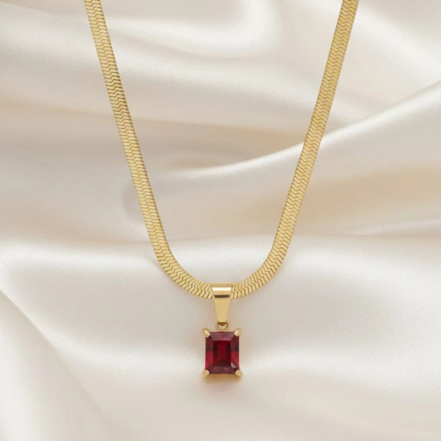 18K Gold Plated Emerald-Cut Red Zircon Pendant Necklace - RACHIVA