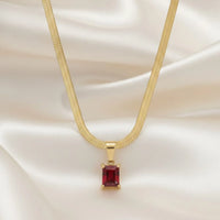 18K Gold Plated Emerald-Cut Red Zircon Pendant Necklace - RACHIVA