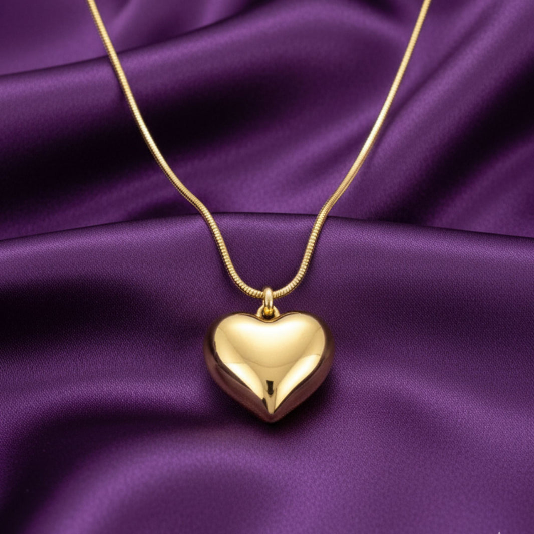 18K Gold Plated Puffy Heart Pendant Necklace