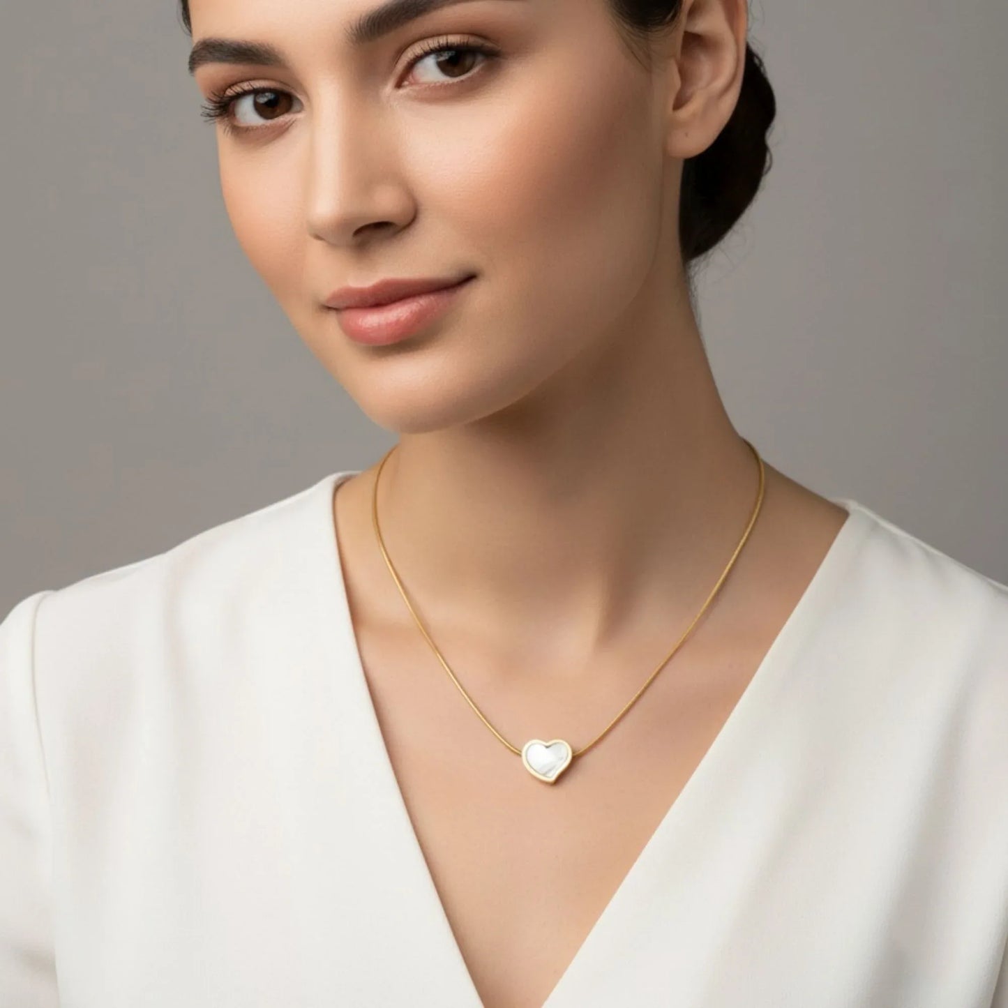 18K Gold Plated Mother of Pearl Heart Pendant Necklace - RACHIVA