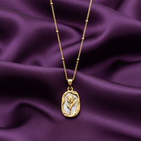 18K Gold Plated Rose Engraved Mother of Pearl Pendant Necklace - RACHIVA
