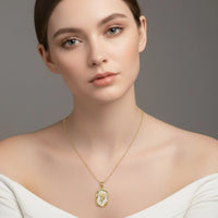 18K Gold Plated Rose Engraved Mother of Pearl Pendant Necklace - RACHIVA