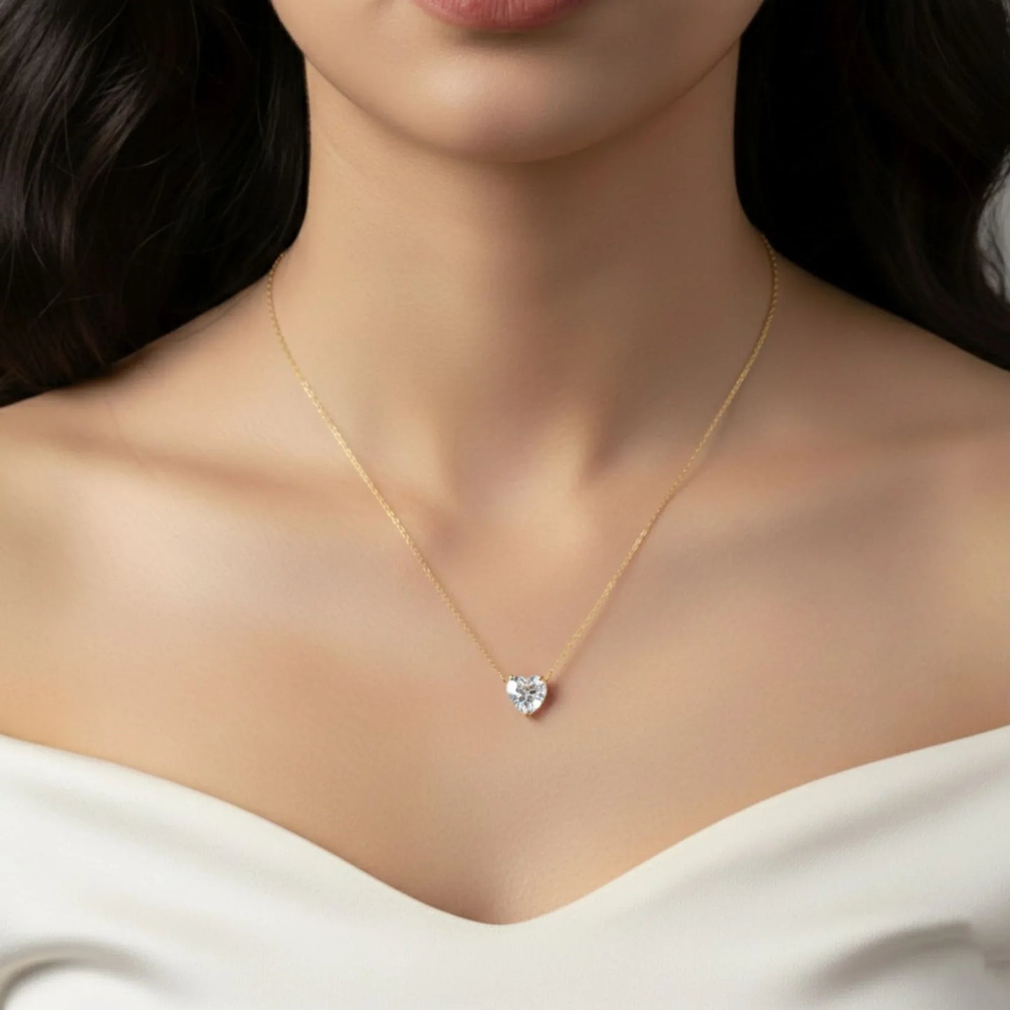 18K Gold Plated Heart-Shaped White Zircon Pendant Necklace - RACHIVA