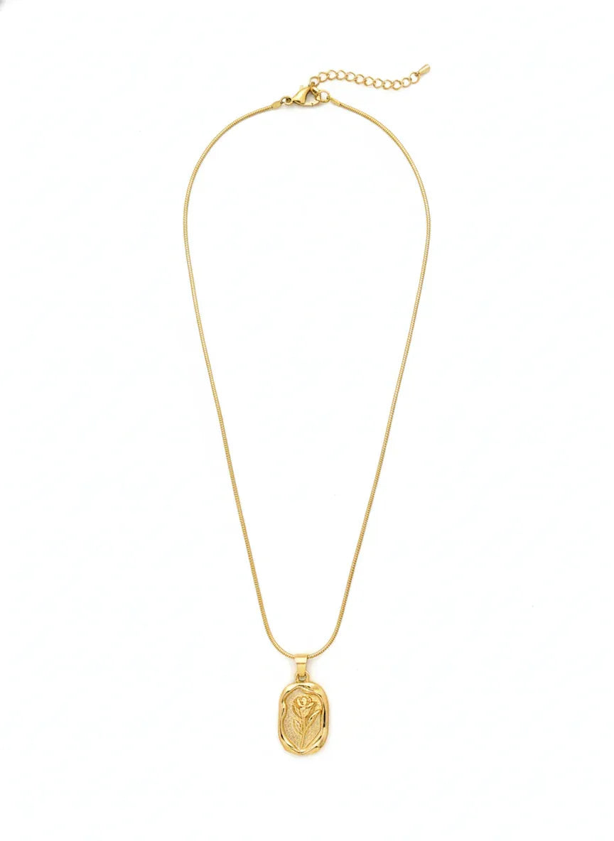 18K Gold Plated Embossed Rose Pendant Necklace - RACHIVA