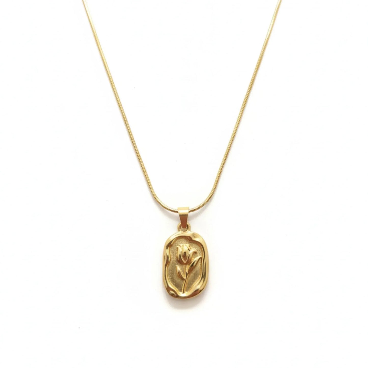18K Gold Plated Embossed Rose Pendant Necklace - RACHIVA