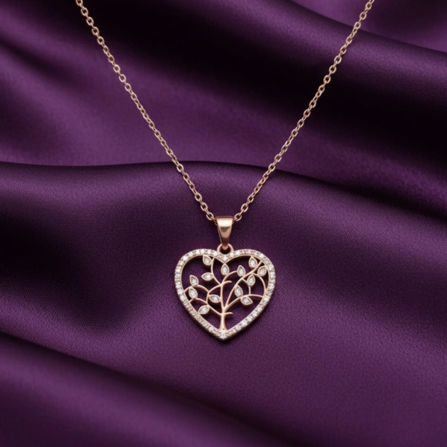 18K Gold Plated Rose Gold Heart Filigree Zircon Necklace - RACHIVA
