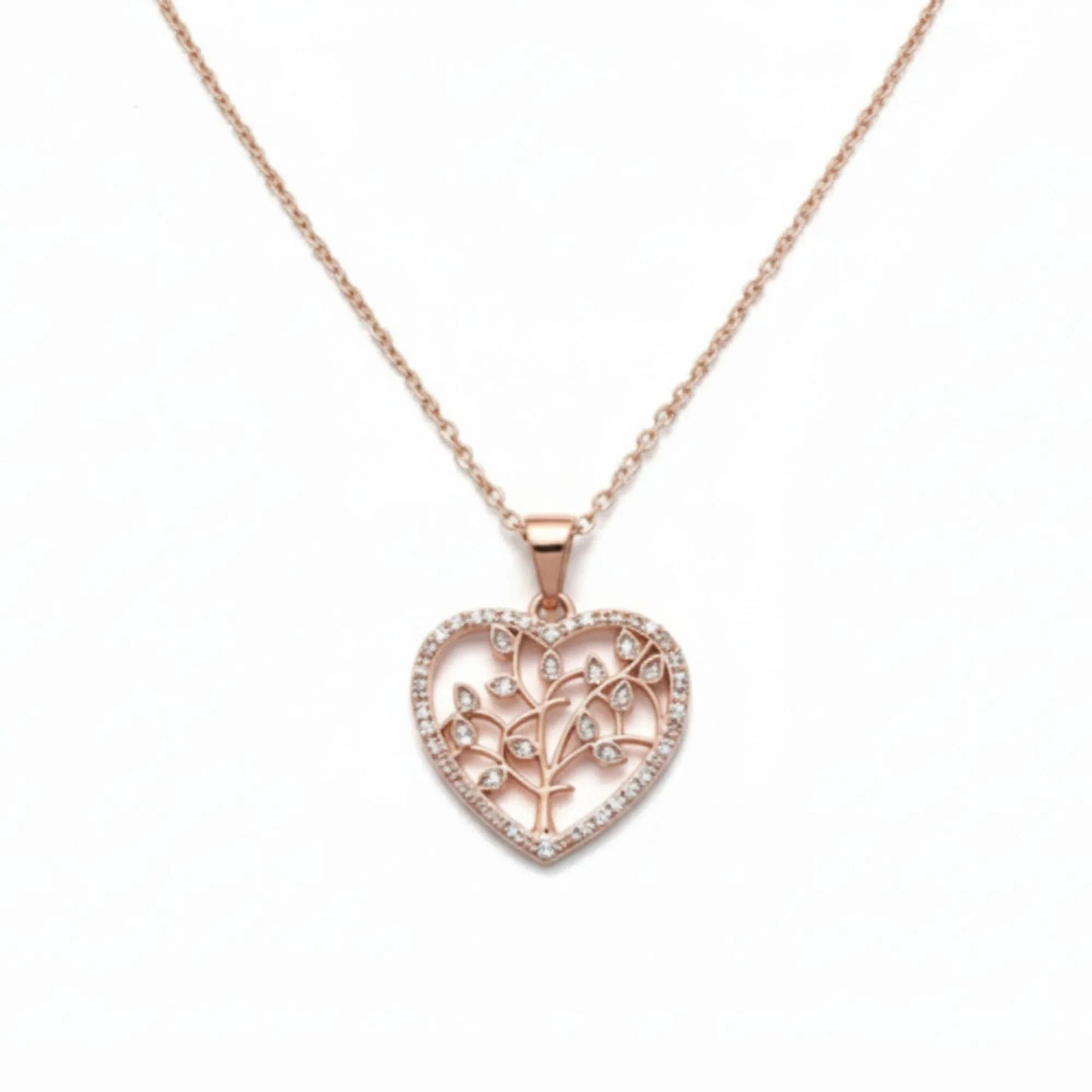 18K Gold Plated Rose Gold Heart Filigree Zircon Necklace - RACHIVA