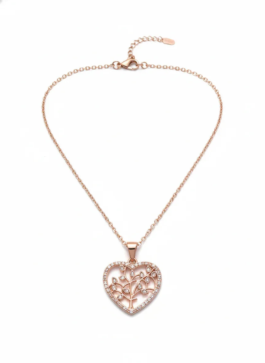 18K Gold Plated Rose Gold Heart Filigree Zircon Necklace - RACHIVA
